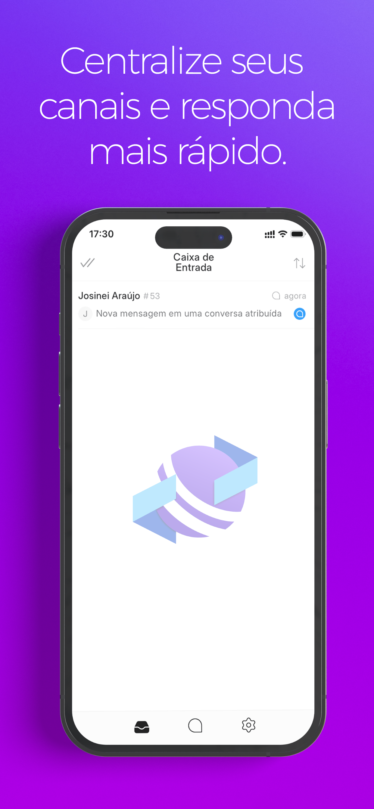 Caixa de entrada do app ChatHub no iPhone